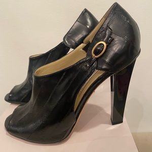 Jimmy Choo Keira Black Eel Skin Peep Toe Booties Size 41